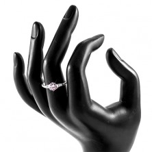 Zásnubní prsten, stříbro 925, kulatý růžový zirkon, třpytivá ramena