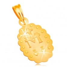 Přívěsek ze žlutého 18K zlata - oválný medailon Panny Marie, oboustranný
