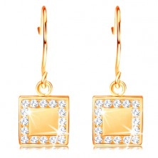 Zlaté diamantové náušnice 585 - plochý čtverec s čirými brilianty po obvodu