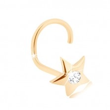 Zlatý 14K piercing do nosu - blýskavá hvězdička s broušeným diamantem