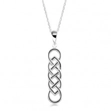 Stříbrný 925 náhrdelník, keltský uzel s černou linií, spirálovitý řetízek