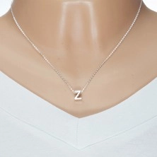 Stříbrný náhrdelník 925, lesklý řetízek, velké tiskací písmeno Z