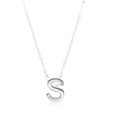 Stříbrný 925 náhrdelník, lesklý řetízek, velké tiskací písmenko S