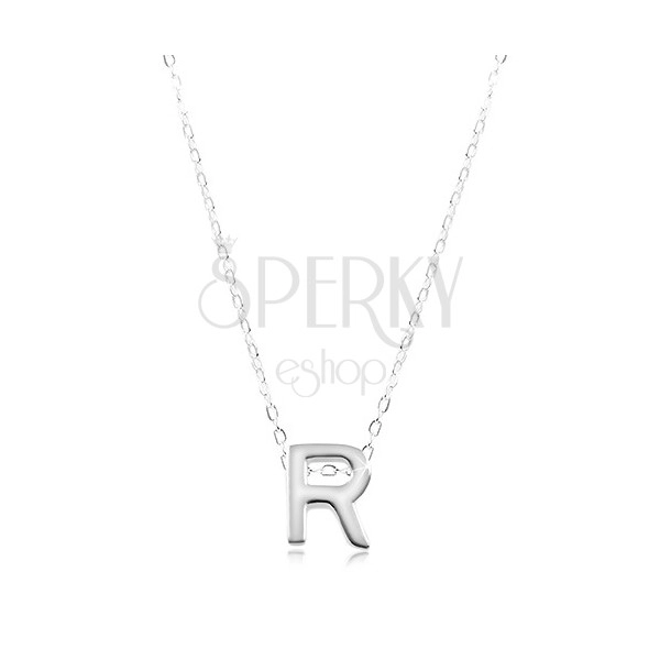 Stříbrný náhrdelník 925, lesklý řetízek, velké tiskací písmeno R