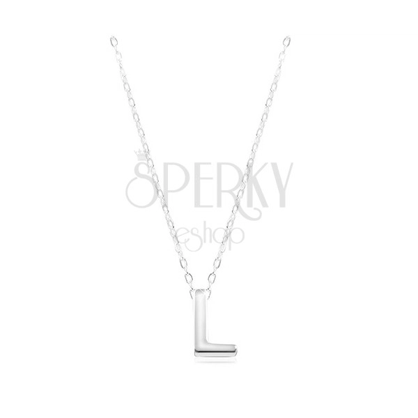 Stříbrný náhrdelník 925, lesklý řetízek, velké tiskací písmeno L