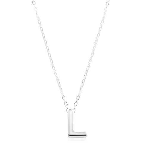 Stříbrný náhrdelník 925, lesklý řetízek, velké tiskací písmeno L