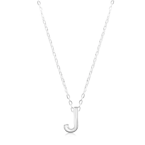 Stříbrný 925 náhrdelník, lesklý řetízek, velké tiskací písmenko J