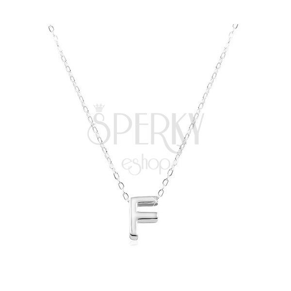 Stříbrný 925 náhrdelník, lesklý řetízek, velké tiskací písmenko F