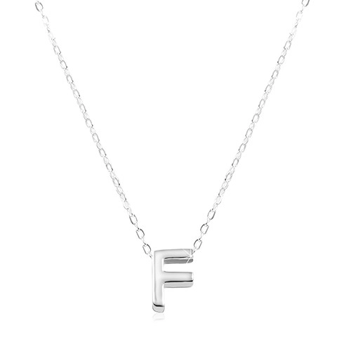 Stříbrný 925 náhrdelník, lesklý řetízek, velké tiskací písmenko F