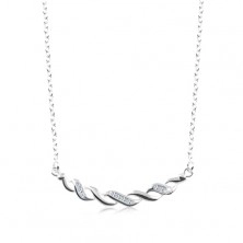 Stříbrný 925 náhrdelník, dvě propletené vlnky - hladká a zirkonová