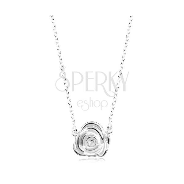 Stříbrný náhrdelník 925, blýskavý řetízek, rozkvetlá růže