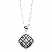 Nastavitelný náhrdelník, stříbro 925, přívěsek s černou glazurou a ornamenty