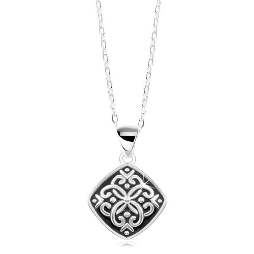 Nastavitelný náhrdelník, stříbro 925, přívěsek s černou glazurou a ornamenty