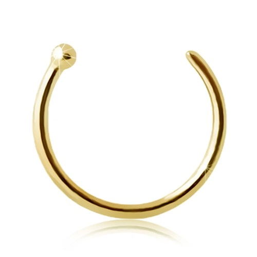 Piercing do nosu ze žlutého 9K zlata - lesklý kroužek ukončený kuličkou - Tloušťka x průměr: 0,6 mm x 6 mm