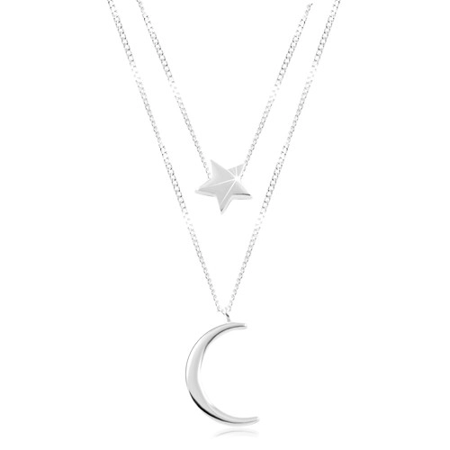 Náhrdelník ze stříbra 925, dvojitý řetízek, hvězda a měsíc