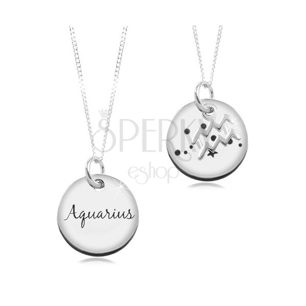 Nastavitelný náhrdelník, stříbro 925, řetízek a kruhová známka - znamení VODNÁŘ