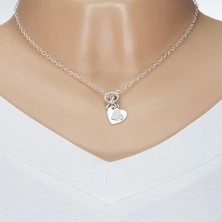 Stříbrný 925 náhrdelník, hladké a zirkonové srdíčko, řetízek