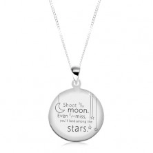 Stříbrný 925 náhrdelník, kruhová známka s vygravírovaným citátem