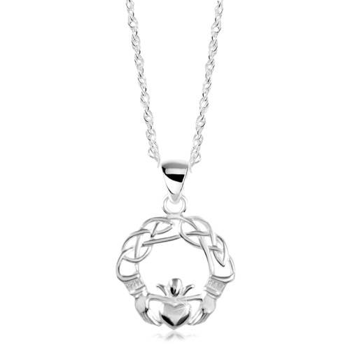Stříbrný náhrdelník 925, zapletené linie, ruce a srdce s korunou