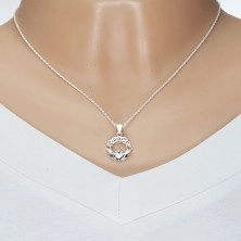 Stříbrný náhrdelník 925, zapletené linie, ruce a srdce s korunou