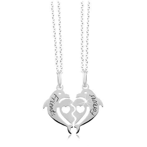 Náhrdelníky ze stříbra 925 - rozpůlené srdce ze dvou delfínů, Friends Forever