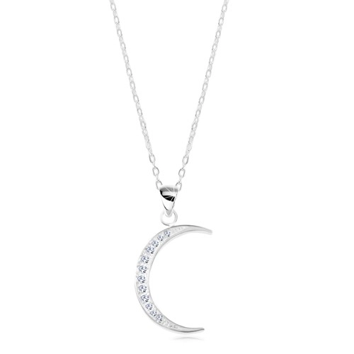 Stříbrný 925 náhrdelník, lesklý řetízek, úzký srpek měsíce vykládaný zirkony