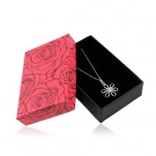 Dárková krabička na set nebo náhrdelník, červeno-černá kombinace, růže