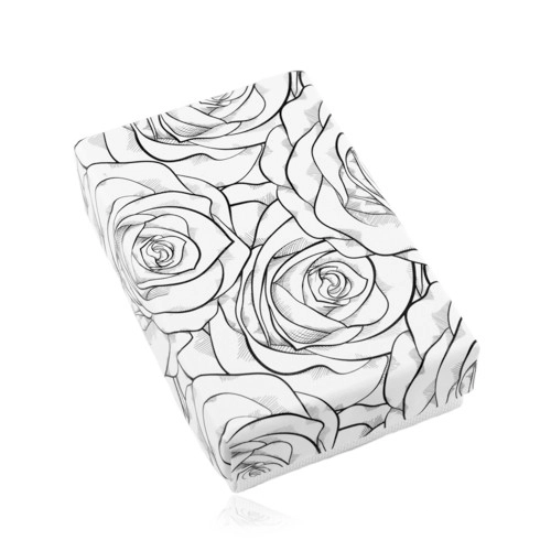 Levně Černobílá krabička na set nebo náhrdelník, potisk s rozkvetlými růžemi