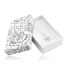Černobílá krabička na set nebo náhrdelník, potisk s rozkvetlými růžemi