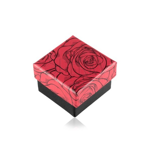 Dárková krabička na prsten nebo náušnice, vzor růží, černo-červená kombinace