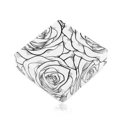 Levně Krabička na náušnice nebo dva prsteny, černý vzor s růžemi na bílém podkladu