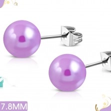 Náušnice z chirurgické oceli, světle fialové perleťové kuličky