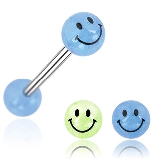 Piercing do jazyka kulička smajlík - Barva piercing: Modrá