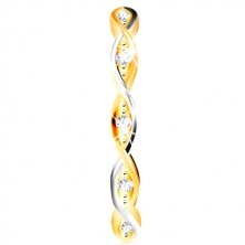 Zlatý prsten 585 - dvě tenké propletené vlnky z bílého a žlutého zlata, zirkony