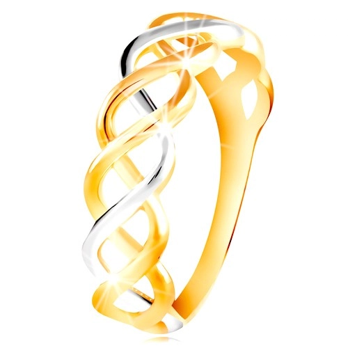 Prsten z kombinovaného 14K zlata - propletené dvoubarevné linie - Velikost: 58