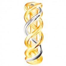 Prsten z kombinovaného 14K zlata - propletené dvoubarevné linie