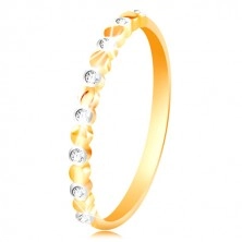Prsten ve žlutém a bílém zlatě 585 - dvoubarevná kolečka a čiré zirkony