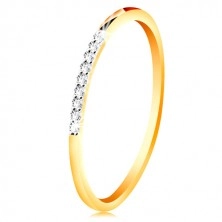 Zlatý 14K prsten - tenká lesklá ramena, blýskavá čirá zirkonová linie