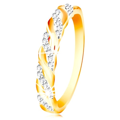 Prsten v kombinovaném zlatě 585 - zirkonové a hladké vlnky - Velikost: 58