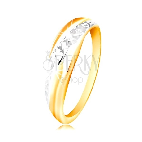 Prsten ze zlata 585 - linie z bílého a žlutého zlata, blýskavý broušený povrch