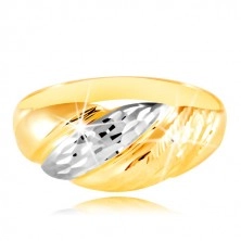 Zlatý prsten 585 - vypouklé pásy žlutého a bílého zlata, blýskavé rýhy