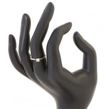 Zlatý 14K prsten - tenká ramena, čirý zirkon v kotlíku z bílého zlata