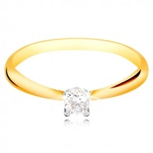 Zlatý 14K prsten - tenká ramena, čirý zirkon v kotlíku z bílého zlata