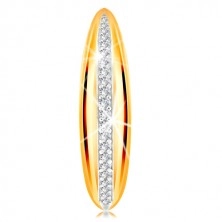 Zlatý 14K prsten - vypouklý pás s linií bílého zlata a čirých zirkonů