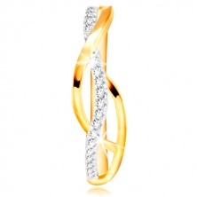 Prsten v kombinovaném 14K zlatě - propletené hladké a zirkonové linie