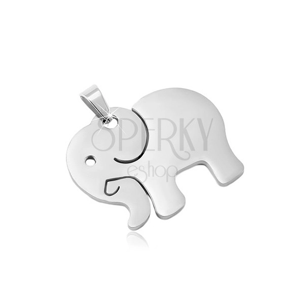 Přívěsek z chirurgické oceli ve stříbrném odstínu, matný slon s výřezy
