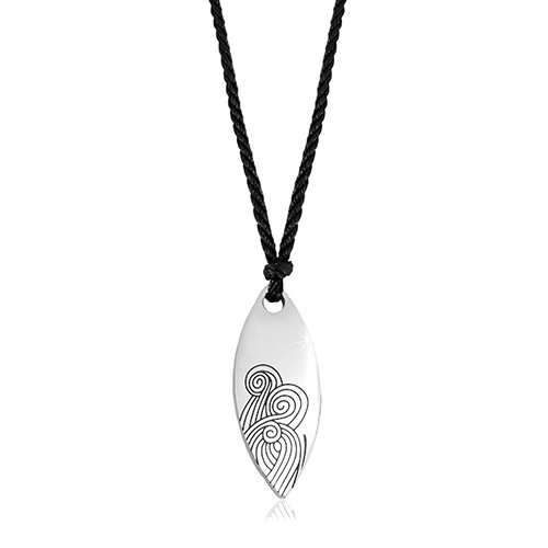 Levně Černý šňůrkový náhrdelník s ocelovým přívěskem - velké lesklé zrnko