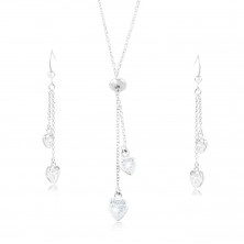 Set ze stříbra 925 - náhrdelník a náušnice, zirkonová srdíčka na řetízcích