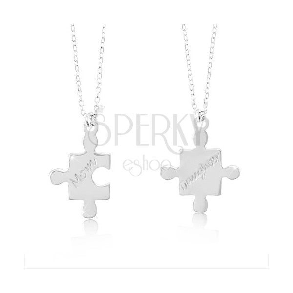 Stříbrné náhrdelníky 925 - dílky puzzle s nápisy Mom a Daughter