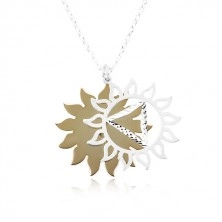 Stříbrný 925 náhrdelník, vyřezávané slunce ve dvoubarevné kombinaci